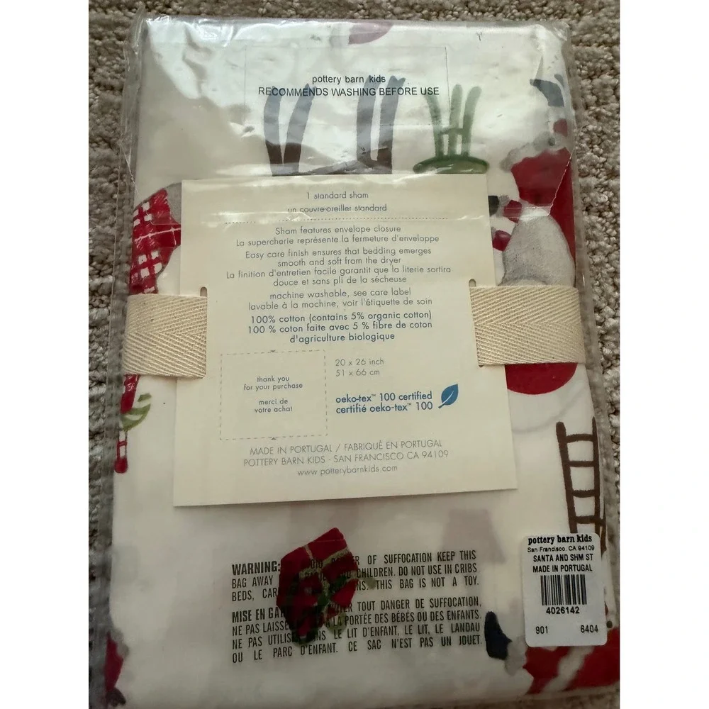 Pottery Barn Kids Duvet Set Kids Twin White NWT Santa & Friends Christmas Cotton
